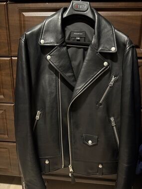 Mackage Black Leather Biker Jacket with Silver Hardware